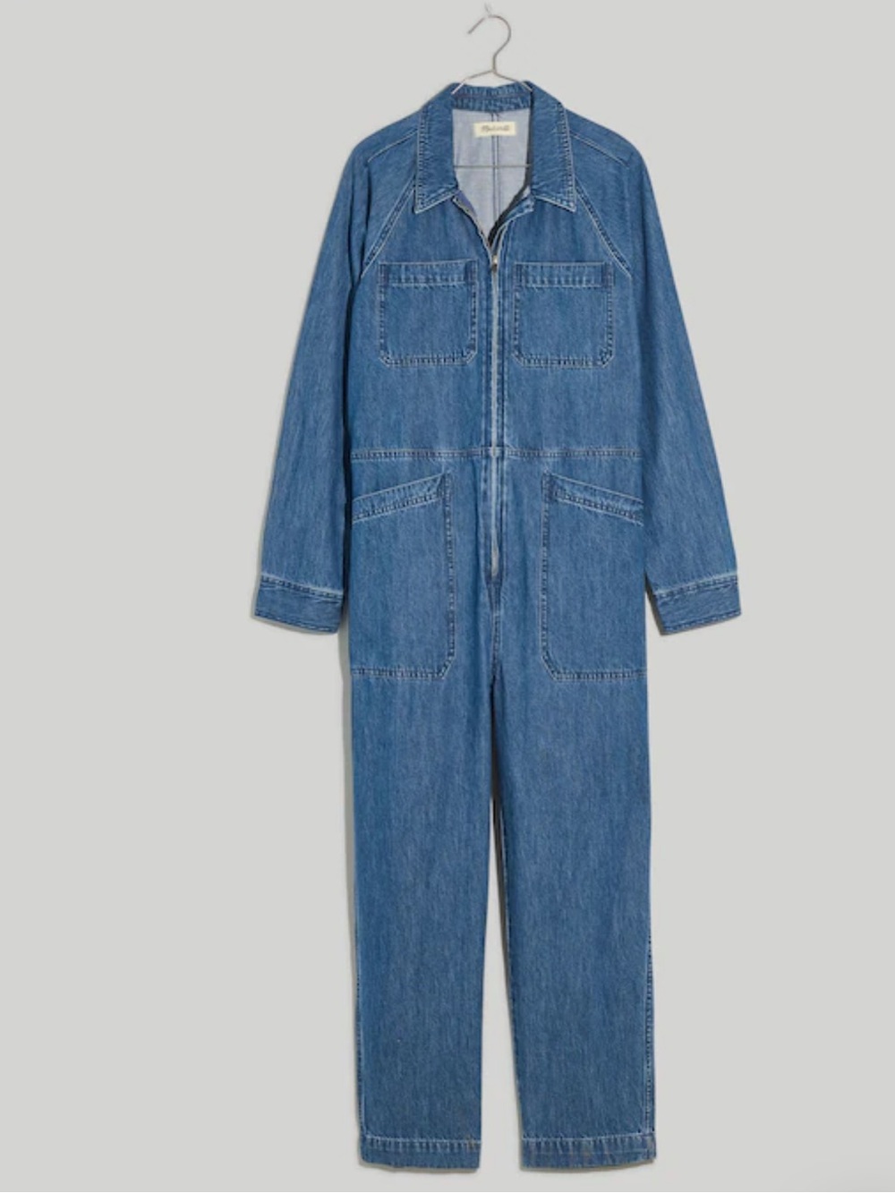 Garment-Dyed Denim Crop Coverall Jumpsuit